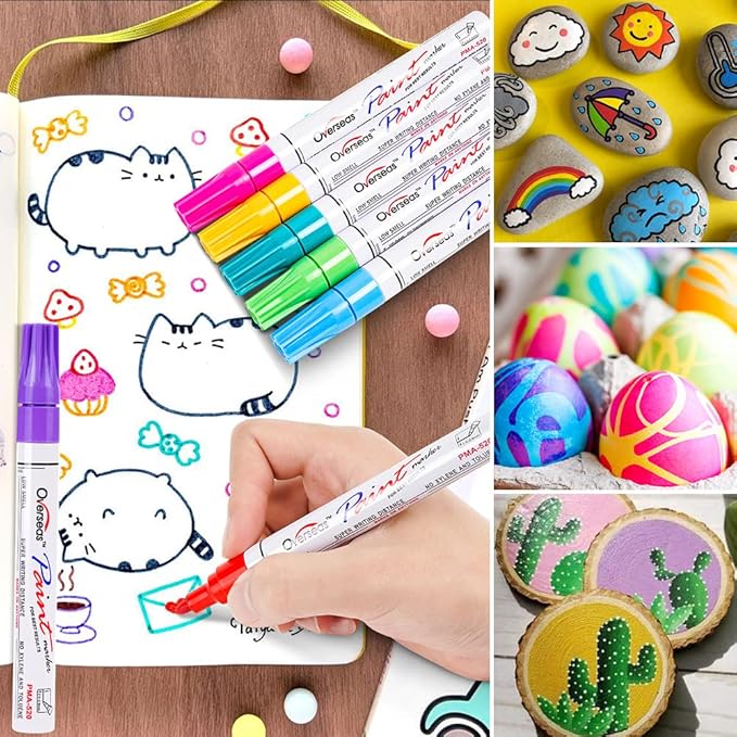 Overseas 54 Colors Paint Pens, Oil Based Assorted Colors Permanent Markers - Medium Tip, Quick Dry, Waterproof Paint Markers for Metal, Wood, Plastic, Rock, Stone, Canvas, Glass, Rubber, Leather