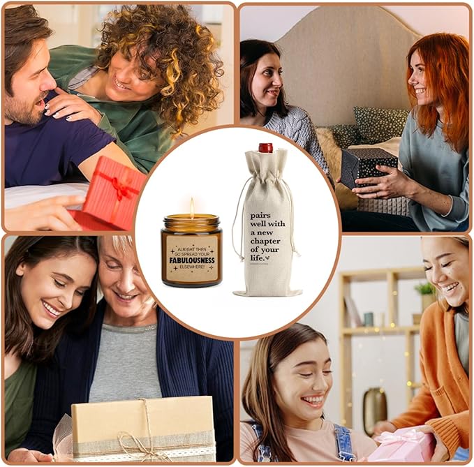 New Chapter Wine Bag Scented Candles Set New Beginnings Gifts for Women Men Good luck Moving Away Coworker Leaving Ideas Funny Retirement Goodbye Going Away Gifts for Coworkers Boss Friends