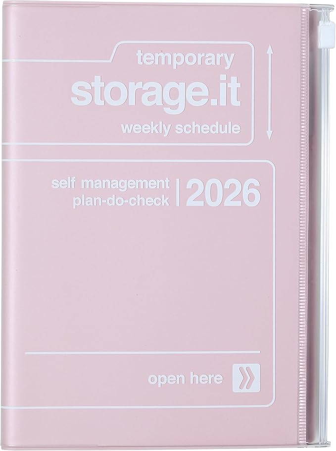 MARK’STYLE B6 Weekly Planner 12-Month (Dec 2025–Dec 2026, 192 Pages) with Clear PVC Zipper Pocket Cover (Pink)
