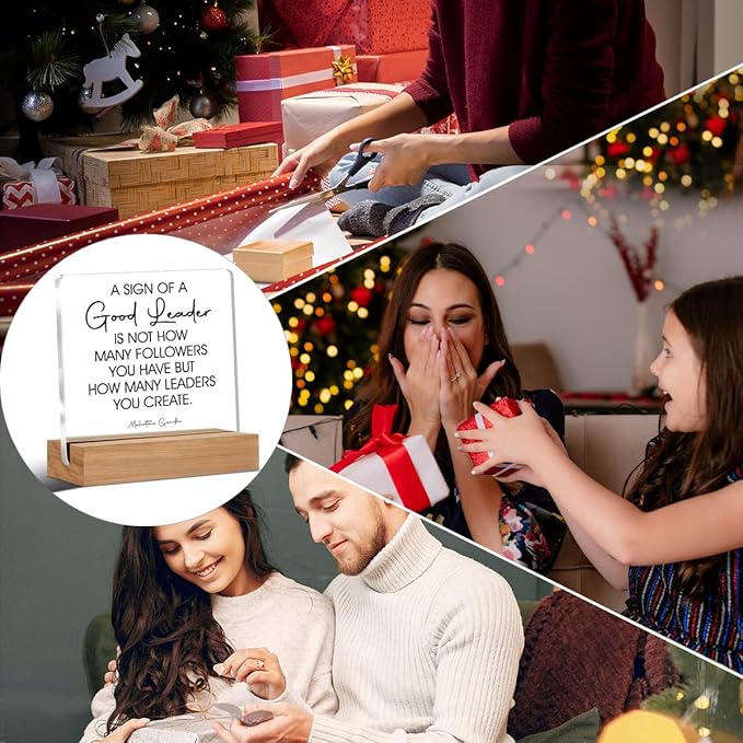 Leader Gift for Men Women Boss Mentor Leadership Gifts a Sign of a Good Leader Sayings Clear Desk Decorations Acrylic Sign With Wooden Stand for Desk Table Shelf