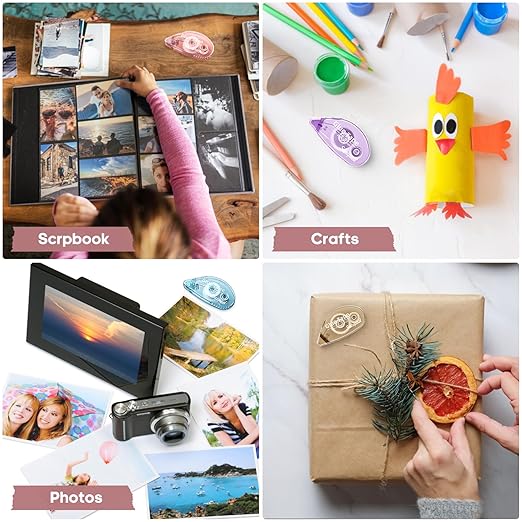 12 Pack Scrapbook Tape, Double Sided Tape Roller for Crafts, Adhesive Glue Runner for Scrapbooking Journal Supplies, Glue Roller School Office Teacher Supply for Kids and Adults, 0.3IN x 26FT