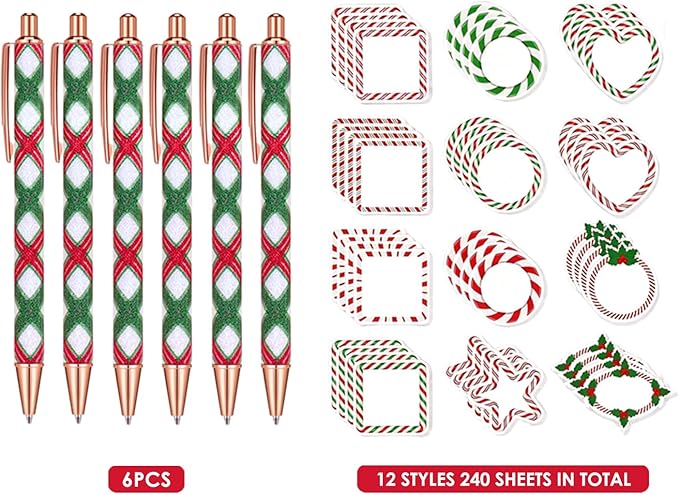 18pcs Christmas Style Ballpoint Pen and Sticky Notes Set, Bulk Office Supplies Gift Set for Adults, Suitable for Employee Appreciation Week, Household Use, Perfect Christmas Gifts