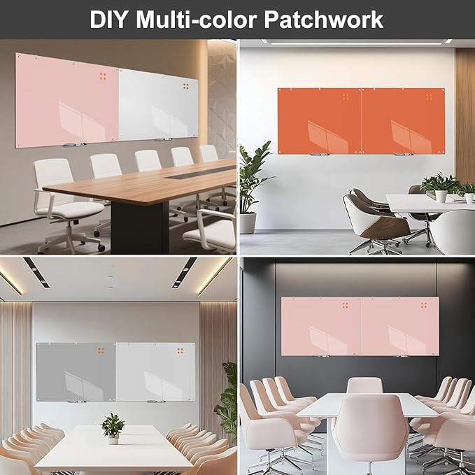 TSJ OFFICE Glass Dry-Erase Board - 36 x 24 Inches Wall Mounted Magnetic Whiteboard, Large Frameless Glass White Board for Office, Home & School, Pink