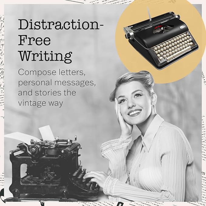 Maplefield Vintage Manual Typewriter - Quiet Mechanical Typing & Office Supplies - Decorative Desk Accessories & Vintage Decor - Author Gift & Writing Inspiration - Black