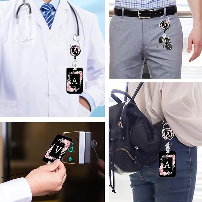 A-Z Badge Holder with Retractable Reel and Breakaway Lanyard Badge Clips Retractable Heavy Duty Badge Reel,Keychain,ID Holder with Breakaway Lanyard for School Nurse Office Teen A