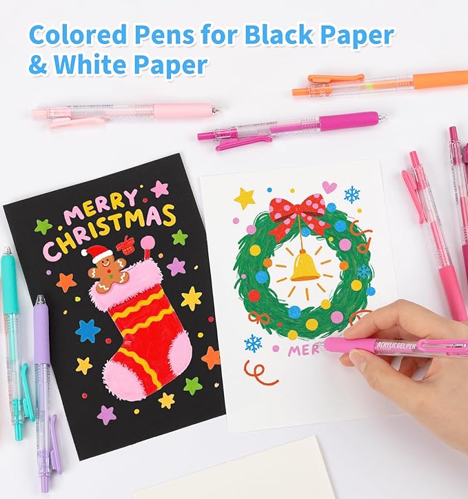 Gel Pens For Coloring, 36 Colors Retractable Colored Pens for Black Paper & White Paper, 0.7mm Fine Point Colorful Pens for Coloring, Writing, Drawing, Journaling, Note Taking, School, Office, Home