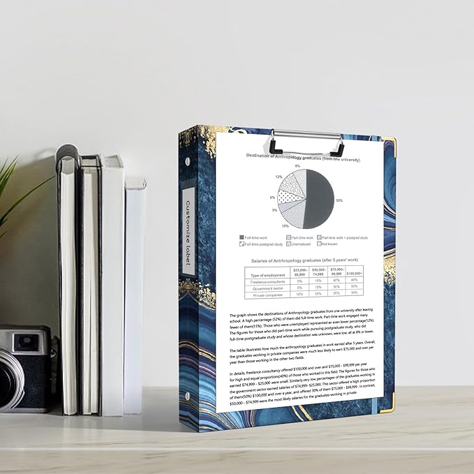 Ospelelf 3 Ring Binder, 1 Inch, Cute Letter Size (11" x 8.5") with 5 Tab Dividers, File Folder Labels and Low Profile Clipboards, Blue Marble