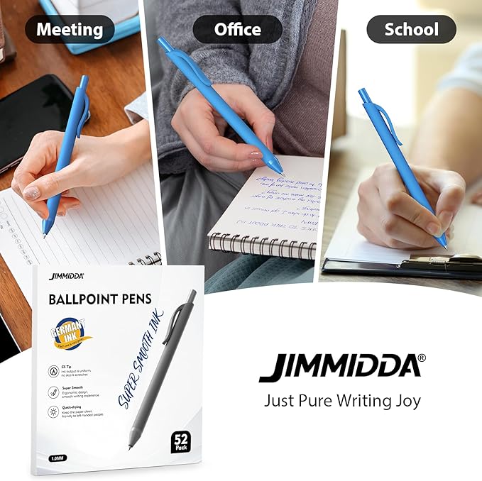 52 Pcs Pens Bulk - 1.0MM Ballpoint Pens Blue Ink | Medium Point Smooth Writing, No Bleed Retractable Ball Point Pen for Office School (Blue - 52Pcs)