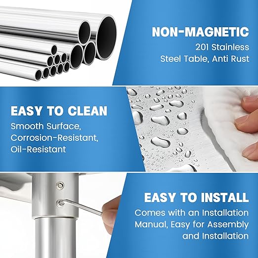 Stainless Steel Table for Prep & Work with Backsplash 24 x 36 Inches NSF Metal Commercial Kitchen Adjustable Under Shelf Worktable for Restaurant Home Outdoor