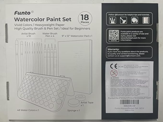 Funto Watercolor Set, 48 Color Paint Set, 10 Brushes, 30 Page Pad(9"x12"), 4 Refillable Pens & More, Painting Kit for Kids, Adults, Beginners