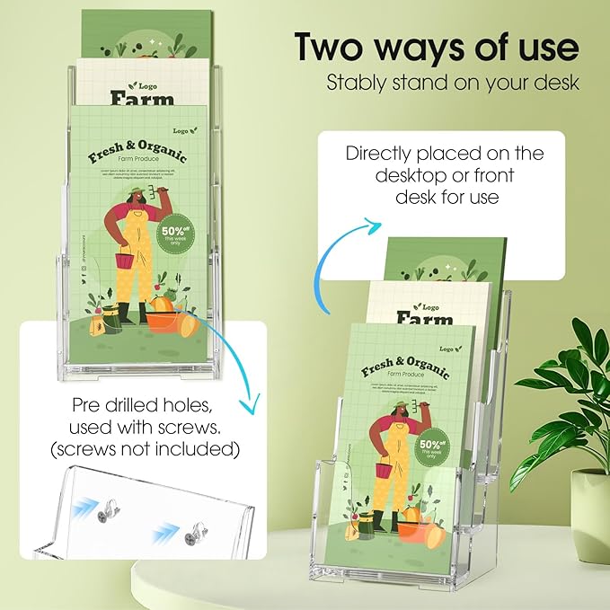 MaxGear Acrylic Brochure Holder, 4-Inch Wide 3 Tier Brochure Display Stand Clear Literature Holder Premium Acrylic Pamphlet Holder Multi Pocket, Wall Mount or Counter Top Use(4 Pack)