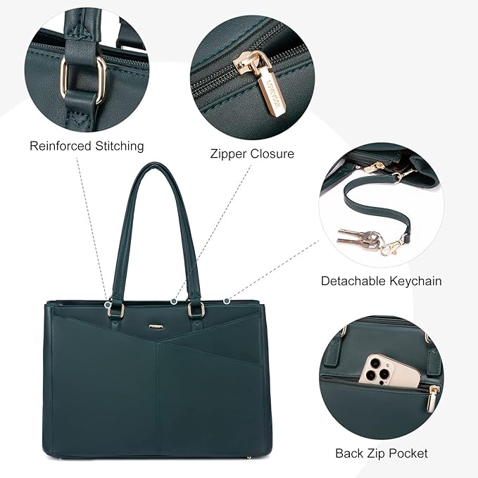 LOVEVOOK Laptop Bag for Women 15.6 Inch Tote Bags Waterproof Leather Briefcase Computer Women Business Office Work Bag,Green