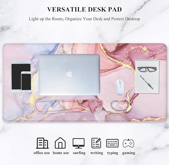 LATEEFAH Desk Mat, Mouse Pad with Wrist Rest, 4-in-1 Large Mouse Pads for Desk, Ergonomic Mouse Pad and Keyboard Wrist Rest Gaming Keyboard Mat for Office, Home