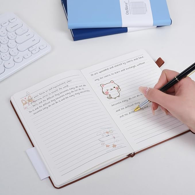 Lined Notebook Journal for Women Men 200 Pages A5 Hardcover Leather with Pen Holder College Ruled Journals for Work Note Taking Travel School (Lined, Navy)