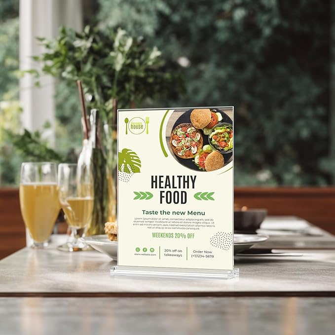 MaxGear Acrylic Sign Holder 8.5x11 Inches 10 Pack, Double Sided Clear Display Stand Table Top Paper Holder, Vertical Menu Flyer Stand, Plastic Frame for Stores, Restaurants, Hotels, Office 