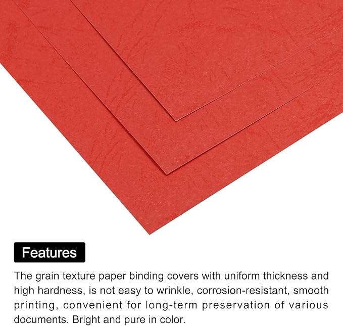 MECCANIXITY 100pcs A4 8-1/2 x 11.5 Inch Presentation Binding Covers Letter Size Leather Textured Grain Paper Un-Punched for Business Reports, Red