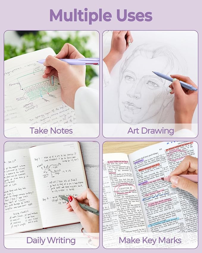 Four Candies 56 PCS Aesthetic School Supplies with Pencil Case, 6 Multicolor Pen, 12 Pastel Highlighters, 5 Gel Pens Black Ink, 9 Mechanical Pencils for Student Stationary Set Preppy Stuff (Purple)