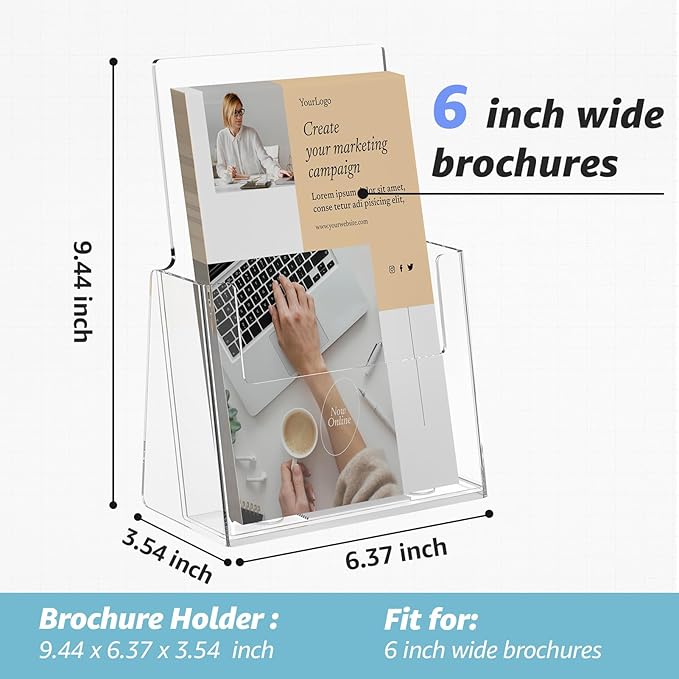 MaxGear Acrylic Brochure Holder 6 x 9 Inches, Clear Literature Holder Acrylic Countertop Organizer Plastic Flyer Display Stand Clear Bi-fold Magazine Holder for Pamphlet, Booklet, Menu, 2 Pack