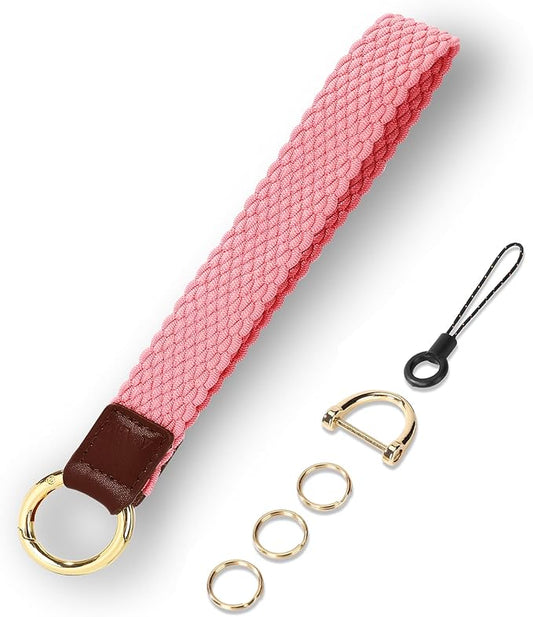 Key Chain, Stretchy Keychain Wristlet, Cute Wrist Lanyard Strap for Car Keys with D Ring for Women Men (Fish - Pink)