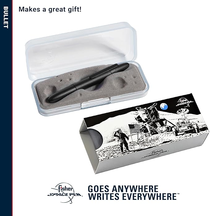 Fisher Space Pen Bullet Pen, Ballpoint, Black Ink, Matte Black, Pocket Clip, Gift Box, Made in the USA