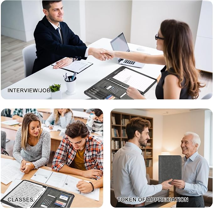 Leathario Portfolio Binder, 3-Ring Folder Organizer, Includes 5 Sheet Protectors and a Pen, Vegan Leather A4 Padfolio for Tablets, Business Conferences Professional Document Organizer, Office Supplies