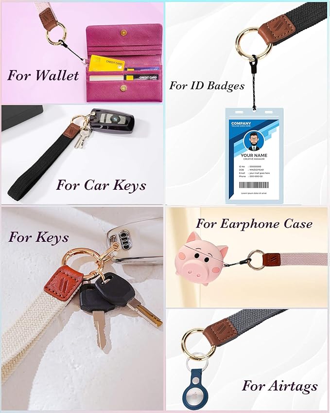 Key Chain, Stretchy Keychain Wristlet, Cute Wrist Lanyard Strap for Car Keys with D Ring for Women Men (Starlight)