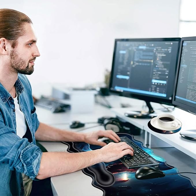 Large Mouse Pad and Keyboard Wrist Rest, Desk Pad for Keyboard and Mouse, 4-in-1 Large Gaming Mouse Pad with Wrist Support, Desk Mat for Home Office Study Game-Cute Shark