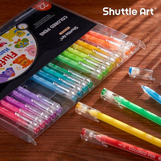 Shuttle Art Colored Pens, 22 Highlight Tone Colors Cute Journal Pens 0.6mm Fine Point Colored Gel for Black Paper Adult Coloring Writing Drawing Journaling Note Taking School Office Home