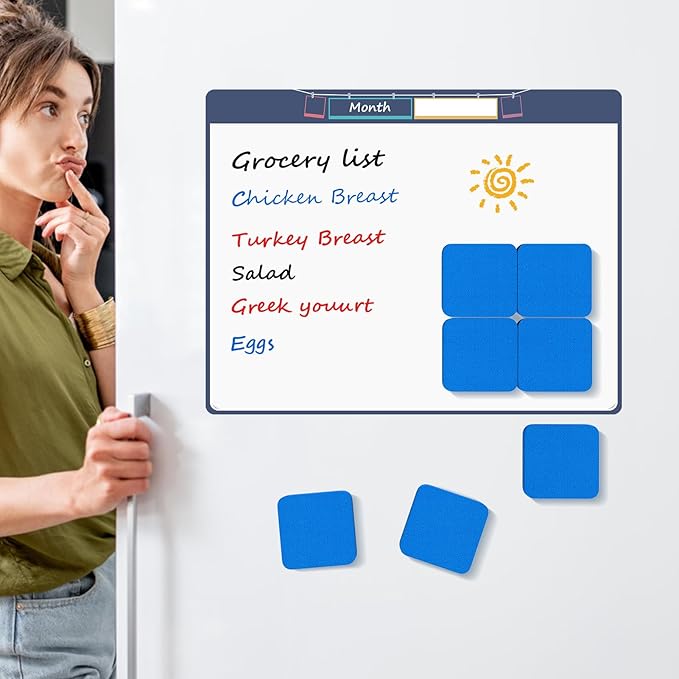 MaxGear Dry Erase Erasers, 24 Pack Magnetic Whiteboard Erasers for Classroom, Mini Whiteboard Cleaning Pads, Chalkboard Wiper Teacher Supplies for School, Office, Home (Blue, 2 x 2 Inch