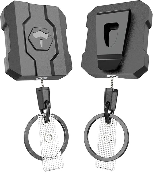 Retractable Keychain Badge Holder with Belt Clip, Heavy Duty Carabiner ID Badge Clip Reel, 32” Steel Retractable Cord, 10 oz Rebound,2 Pack Key Back