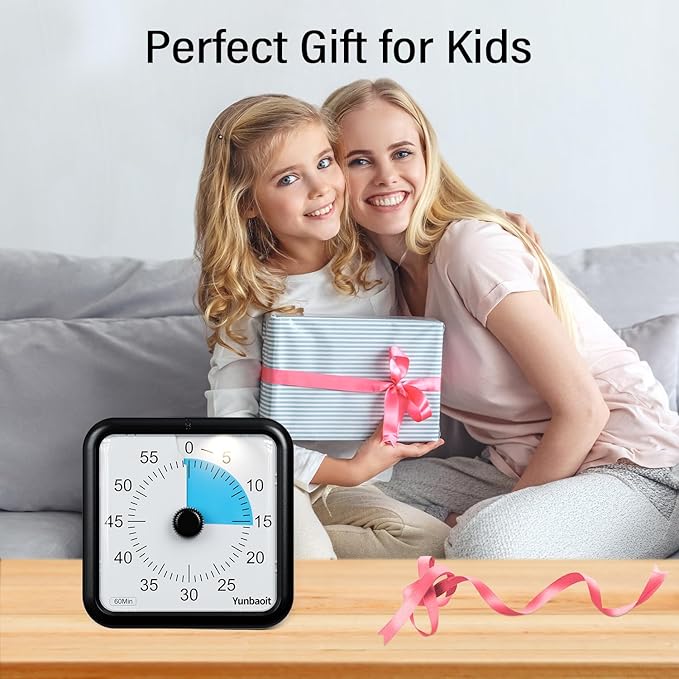 Yunbaoit 16cm Classroom Visual Timer with Optional Alert Modes, 60 Minute Oversize Visual Countdown Timer for Kids and Adults, Silent Magnetic Kitchen Timer with Kickstand(Black Blue)
