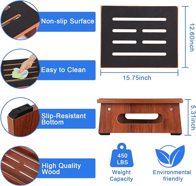 RayLove One Step Stool for Adults Seniors with Non-Slip Rubber Stepping Feet, Heavy Duty Platform Step Stools, 450 LB Portable Bed Steps for High Beds for Bathroom, Bedroom, Kitchen & Bedside Support