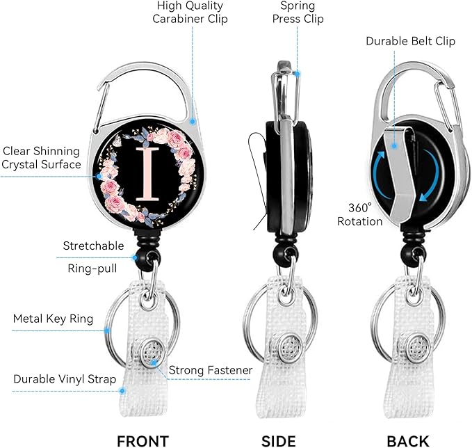 A-Z Badge Holder with Retractable Reel and Breakaway Lanyard Badge Clips Retractable Heavy Duty Badge Reel,Keychain,ID Holder with Breakaway Lanyard for School Nurse Office Teen I