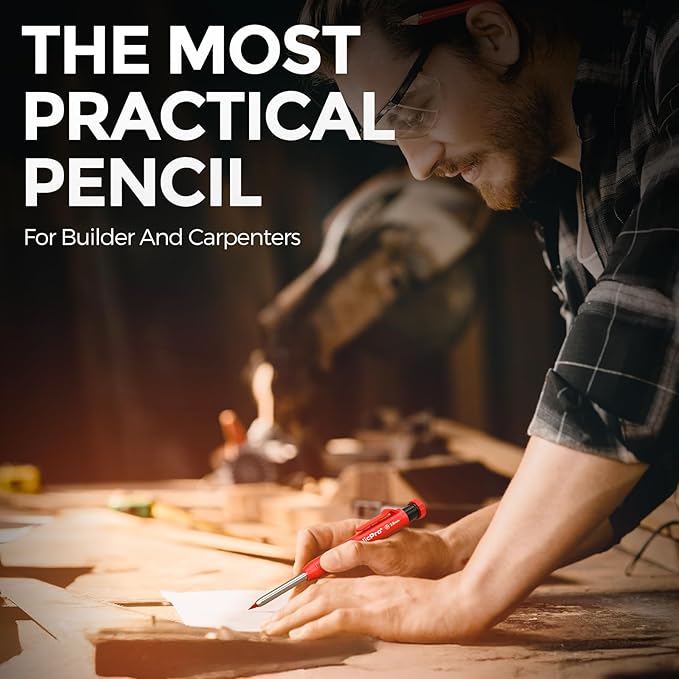 Nicpro 4 Pack Carpenter Pencils with Sharpener, Construction Mechanical Pencil Set with 52 Refills, Heavy Duty Working Tools, Long Nib Marker Pens for Architect Marking (Red, Black, Yellow, Green)