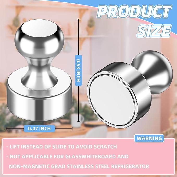 VNDUEEY 12 Pcs Fridge Magnets Refrigerator Magnets, Small and Strong Magnets for Whiteboard, Locker Magnet Metal Magnetic Push Pins for Kitchen, Classroom, Office, Map Decorative