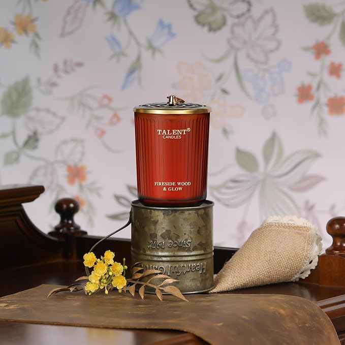 Jar Candles for Home Scented, Aromatherapy Candles Gifts for Women & Men, Natural Soy Candle, 8.4oz Traditional Style Fireside Wood & Glow