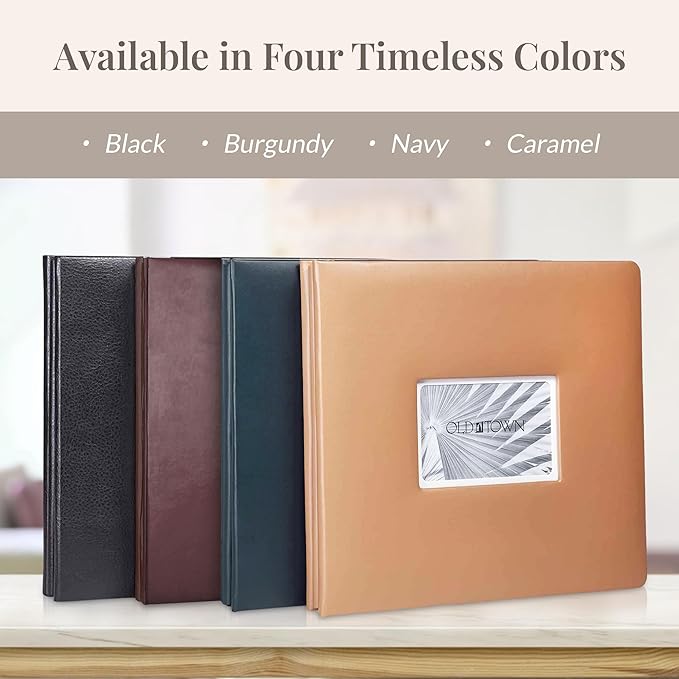 Old Town Bonded Leather Photo Album, Large Leather Scrapbook, Expandable Scrapbook Album 12x12 Double-Sided White Paper Pages and Optically Clear Pockets, Faux Suede Lining, Navy