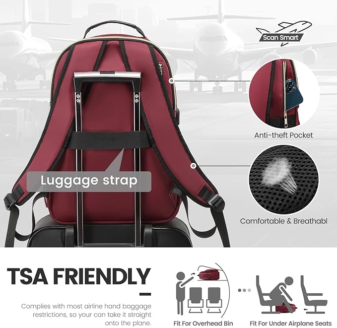 LOVEVOOK Laptop Backpack for Women 15.6 inch,Cute Womens Travel Backpack Purse,Professional Laptop Computer Bag,Waterproof Work Business College Teacher Bags Carry on Backpack with USB Port,Wine Red