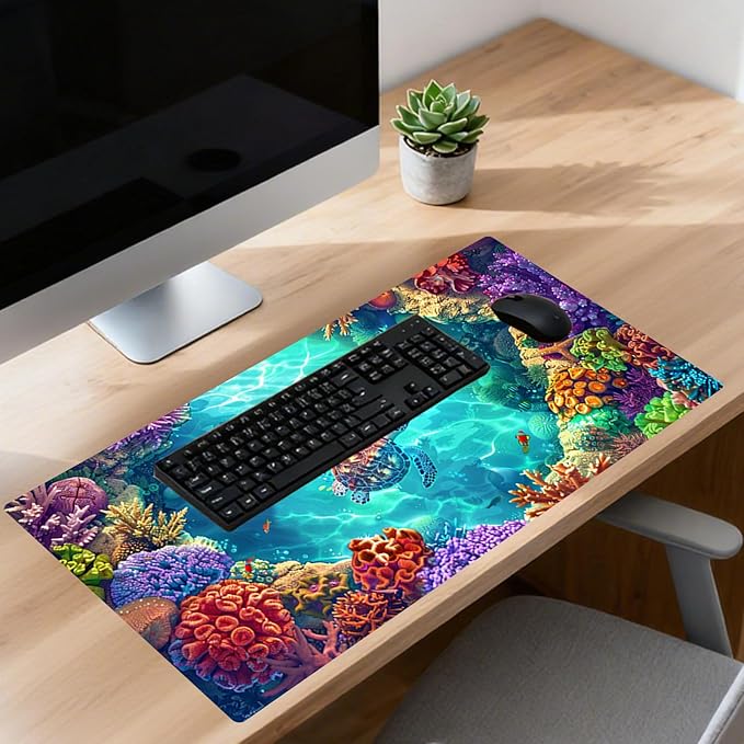 Nuxovilar Professional Large Mouse Pad & Computer Game Mouse Mat (35.4x15.7IN, Vibrant Underwater World Art) (90 * 40cm Vibrant Underwater World)