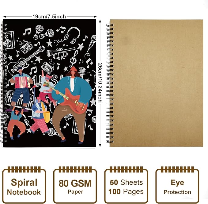 MAXCURY Blank Sheet Music Composition Manuscript Staff Paper Art Music Notebook Black 100 Pages 26x19cm (Cartoon)