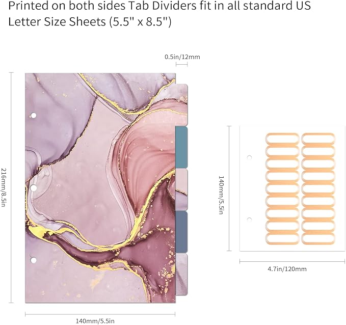Ospelelf Mini 3 Ring Binder, 2 Inch, Cute Pink Marble Binder for 5.5" x 8.5" with 5 Tab Dividers, File Folder Labels and Low Profile Clipboards
