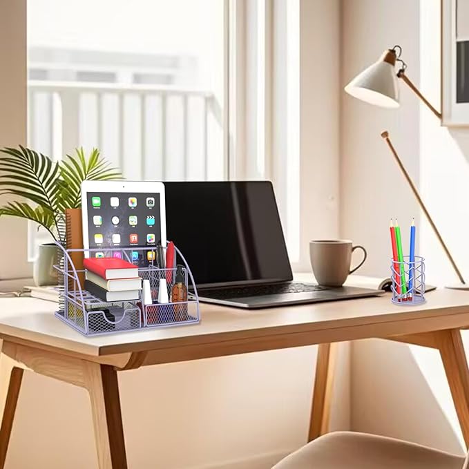 Purple Office Desk Organizers,Purple 13PCS Office Supplies and Accessories Desk organizer, Acrylic Stapler, Staple Remover, Clips, Scissor, Phone Holder, Pen, Pen Holder, Tape Dispenser