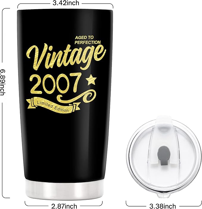 Happy 17th Birthday Tumblers Gifts for Men Women, Back in 2007 Stainless Steel Tumblers Gifts, 2007 17Years Old Birthday Gift For Daughter Son Friends