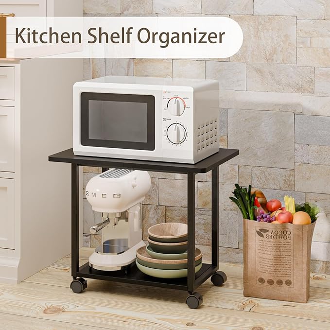 MARTY 22"x15.75" Large Under Desk Printer Stand with Storage Shelf 2-Tier Rolling Printer Cart with Wheels Printer Table for Home Office Heavy Duty Storage Rack for Scanner Fax Machine, Black