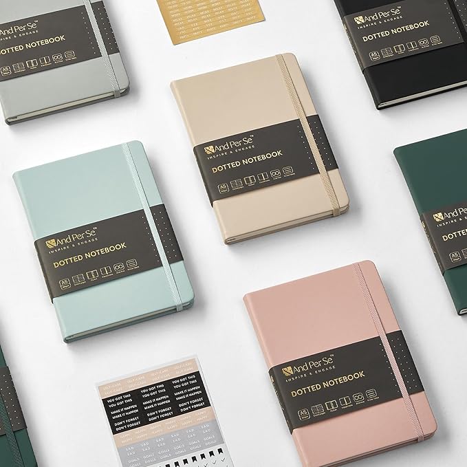 &And Per Se Dotted Journal Notebook, A5 Hardcover Bullet Dotted Journal, 160 Pages 100 gsm Thick Paper, 3 Sheets of Stickers Included - 5.7'' x 8''(Dark Blue)