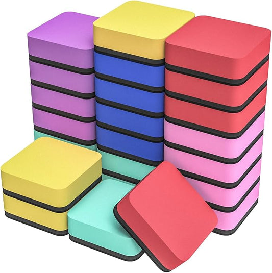 MaxGear 24 Pack Dry Erase Erasers, Magnetic Whiteboard Dry Erasers for Classroom, Mini Whiteboard Cleaning Pads, Chalkboard Wiper Teacher Supplies for School, Office, Home (6 Color Set, 2 x 2 Inch