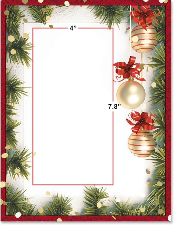 PaperDirect Ornament Trio Holiday Christmas Winter Theme Stationery, Border Paper, Letterhead 8.5 x 11, 100 sheets, Elegant Premium Writing Paper, Decorative Printer Paper