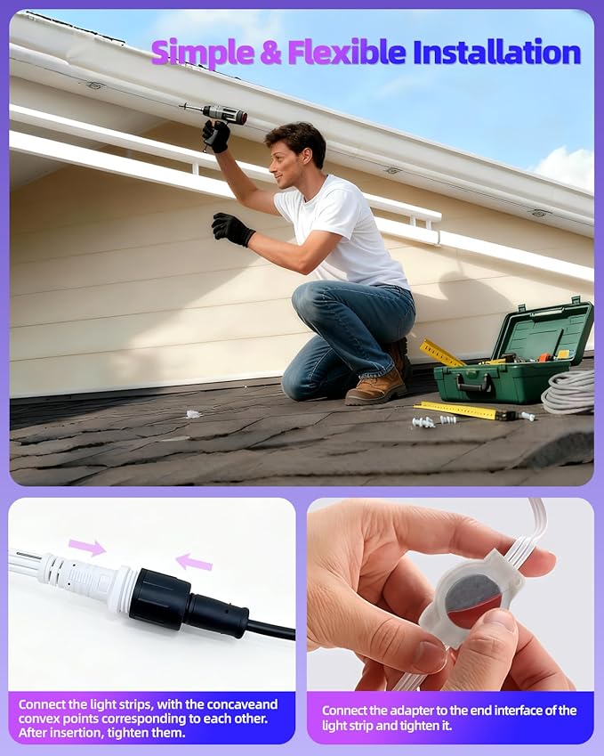 oneup 50FT Permanent Outdoor Lights for House, RGB+IC Smart LED Outdoor Light Strip with 16 Million Colors, IP67 Waterproof, App & Voice Control, DIY Scenes for Christmas House Decor