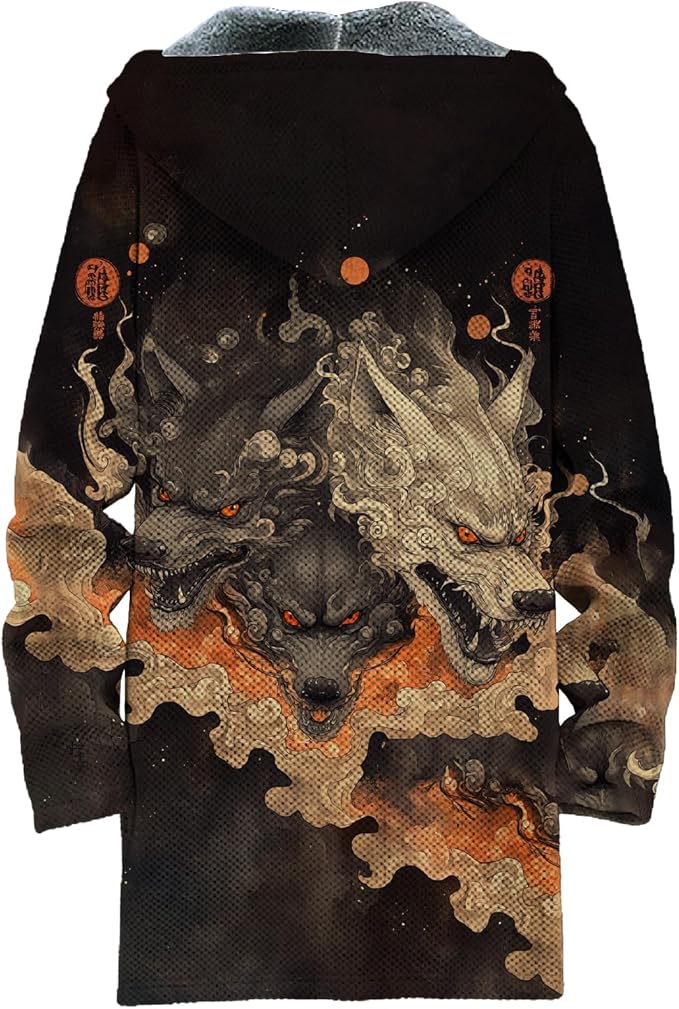 MARSVOVO Mens Cardigan Sweater Cool Graphic Lined Fleece Long Coat Zip With Pockets Fashion Coat Warm Fitted Jacket