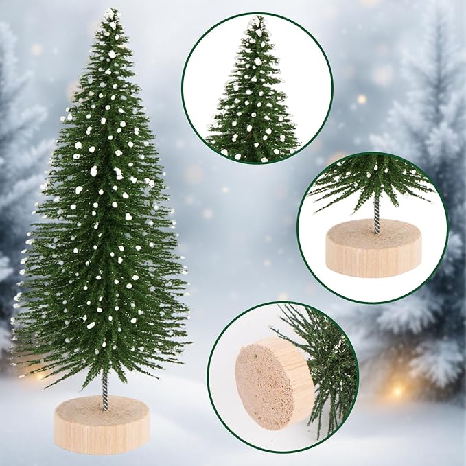 LOVEINUSA 45PCS Colorful Mini Christmas Trees, Snow Frosted Sisal Trees Colored Bottle Brush Xmas Trees with Wooden Base for Xmas Winter Home Table Decoration
